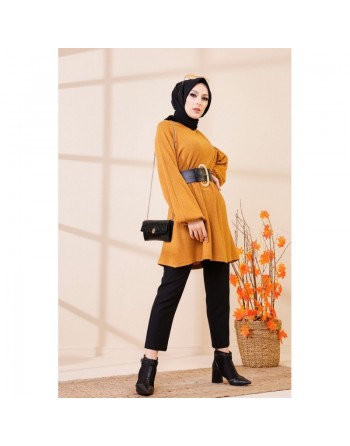 Tunique ample pour femme (Vêtement saison automne Hiver) - Couleur moutarde 