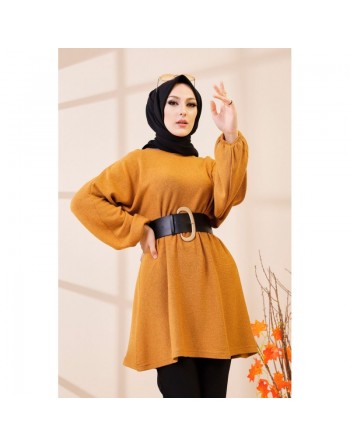 Tunique ample pour femme (Vêtement saison automne Hiver) - Couleur moutarde 