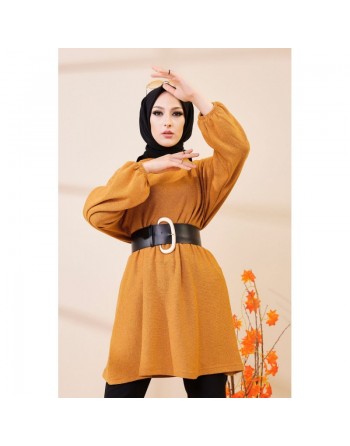 Tunique ample pour femme (Vêtement saison automne Hiver) - Couleur moutarde 