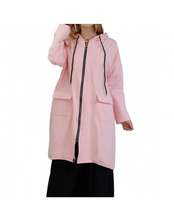 Sweat long zippé style sportswear pour femme - Couleur rose poudré 
