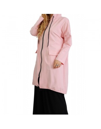 Sweat long zippé style sportswear pour femme - Couleur rose poudré 