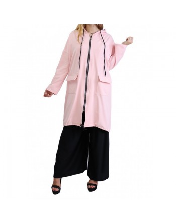 Sweat long zippé style sportswear pour femme - Couleur rose poudré 