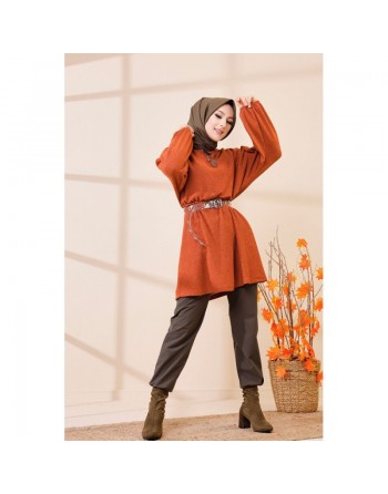 Tunique ample pour femme (Vêtement hijab) - Couleur brique 