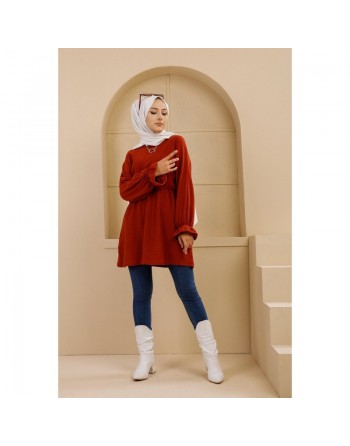 Tunique manches longues pour femme - Couleur brique 