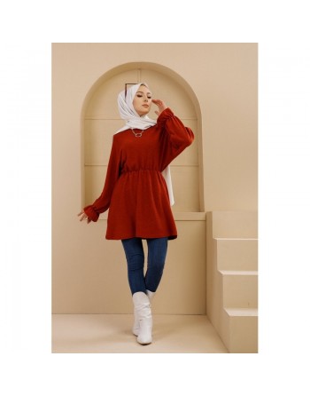 Tunique manches longues pour femme - Couleur brique 
