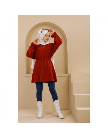 Tunique manches longues pour femme - Couleur brique 