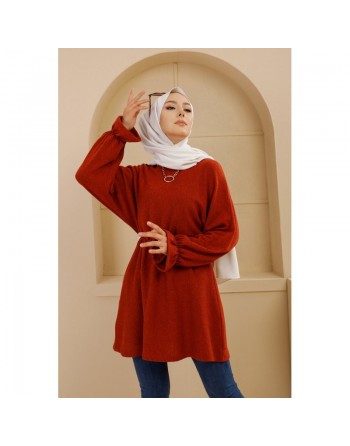 Tunique manches longues pour femme - Couleur brique 
