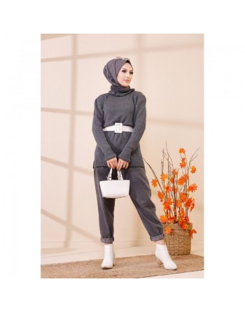 Pull Sweater en maille pour femme (Vêtement Hijab Automne-Hiver) - Couleur anthracite 