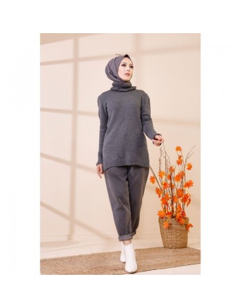 Pull Sweater en maille pour femme (Vêtement Hijab Automne-Hiver) - Couleur anthracite 