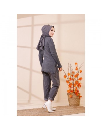 Pull Sweater en maille pour femme (Vêtement Hijab Automne-Hiver) - Couleur anthracite 