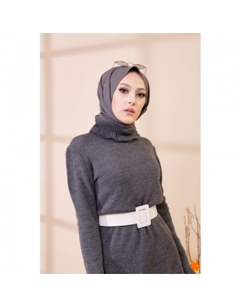 Pull Sweater en maille pour femme (Vêtement Hijab Automne-Hiver) - Couleur anthracite 