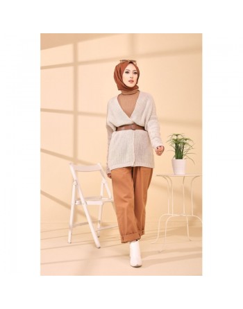 Gilet Cardigan en grosse maille - Couleur beige 