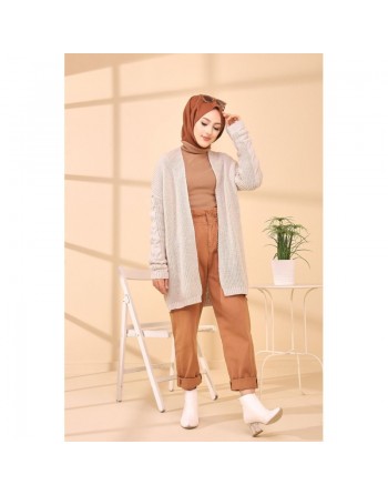 Gilet Cardigan en grosse maille - Couleur beige 