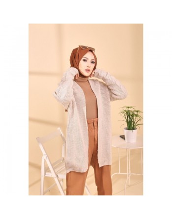 Gilet Cardigan en grosse maille - Couleur beige 