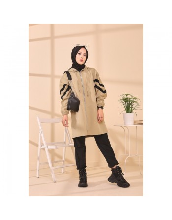 Imperméable à capuche femme (Vêtement Hiver Tendance Saisons Automne Hiver) - Couleur kaki clair 