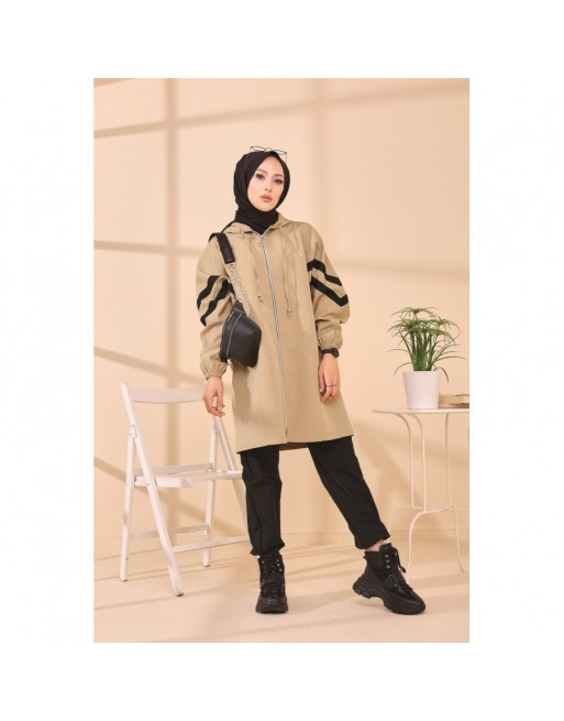 Imperméable à capuche femme (Vêtement Hiver Tendance Saisons Automne Hiver) - Couleur kaki clair Imperméable à capuche femme (Vêtement Hiver Tendance Saisons Automne Hiver) - Couleur kaki clair