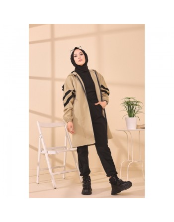 Imperméable à capuche femme (Vêtement Hiver Tendance Saisons Automne Hiver) - Couleur kaki clair 