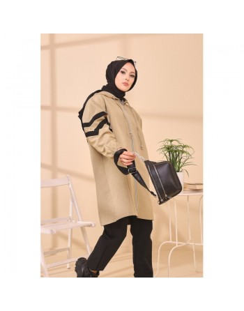 Imperméable à capuche femme (Vêtement Hiver Tendance Saisons Automne Hiver) - Couleur kaki clair 