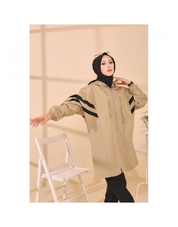 Imperméable à capuche femme (Vêtement Hiver Tendance Saisons Automne Hiver) - Couleur kaki clair 