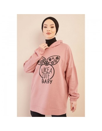Tunique avec capuche imprimé "Like a cute baby" (Style Moderne) - Couleur rose poudré 