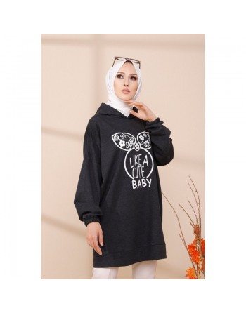 Tunique avec capuche (Boutique Vetement Moderne Hijab) - Couleur noir 