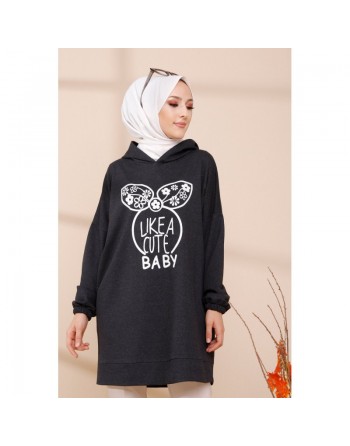 Tunique avec capuche (Boutique Vetement Moderne Hijab) - Couleur noir 