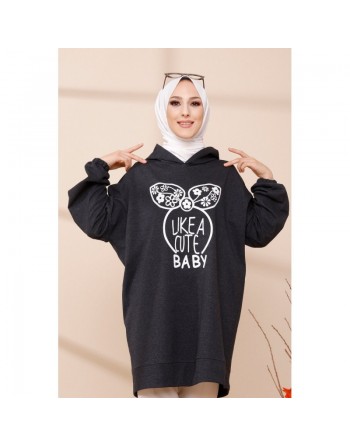 Tunique avec capuche (Boutique Vetement Moderne Hijab) - Couleur noir 