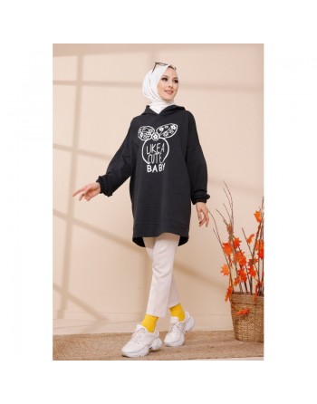 Tunique avec capuche (Boutique Vetement Moderne Hijab) - Couleur noir 
