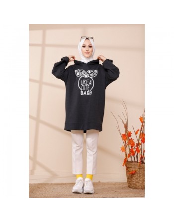 Tunique avec capuche (Boutique Vetement Moderne Hijab) - Couleur noir 