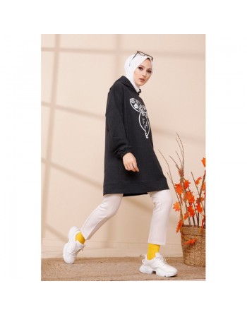 Tunique avec capuche (Boutique Vetement Moderne Hijab) - Couleur noir 