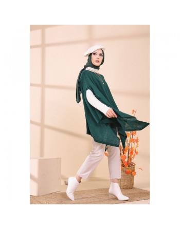 Poncho pour femme (Cape pour hijab) - Couleur vert émeraude 