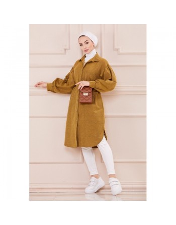 Chemise longue et ample pour femme (Vetement oversize pour hijab) - Couleur moutarde 