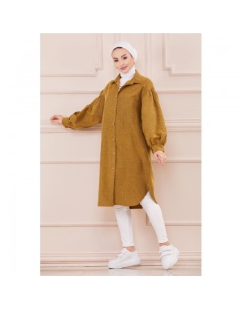 Chemise longue et ample pour femme (Vetement oversize pour hijab) - Couleur moutarde 