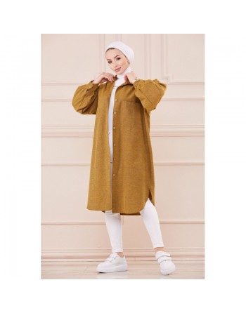 Chemise longue et ample pour femme (Vetement oversize pour hijab) - Couleur moutarde 