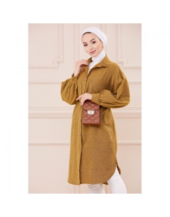Chemise longue et ample pour femme (Vetement oversize pour hijab) - Couleur moutarde 