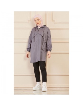 Imperméable ample pour femme (Tenue Hidjab Automne Hiver) - Couleur gris 