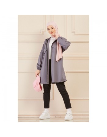 Imperméable ample pour femme (Tenue Hidjab Automne Hiver) - Couleur gris 