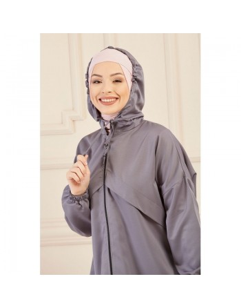 Imperméable ample pour femme (Tenue Hidjab Automne Hiver) - Couleur gris 