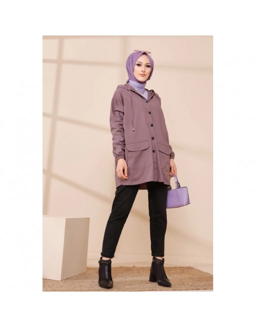 Trench ample - Parka tissu épais pour femme (Vêtement Hijab Saisons Automne Hiver) - Couleur parme foncé Trench ample - Parka tissu épais pour femme (Vêtement Hijab Saisons Automne Hiver) - Couleur parme foncé