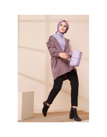 Trench ample - Parka tissu épais pour femme (Vêtement Hijab Saisons Automne Hiver) - Couleur parme foncé 