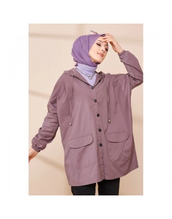 Trench ample - Parka tissu épais pour femme (Vêtement Hijab Saisons Automne Hiver) - Couleur parme foncé 