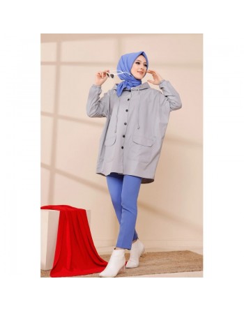 Trench - Parka femme (Vêtement Hijab Saisons Automne Hiver) - Couleur gris clair 