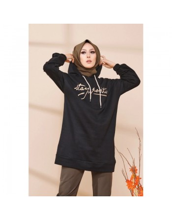 Tunique à capuche ample pour femme (Style Sweatshirt décontracté) - Couleur noir 