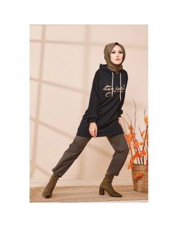 Tunique à capuche ample pour femme (Style Sweatshirt décontracté) - Couleur noir 