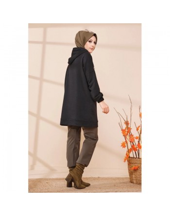 Tunique à capuche ample pour femme (Style Sweatshirt décontracté) - Couleur noir 