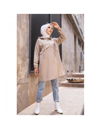 Trench imperméable pour femme (Vetement hijab automne hiver) - Couleur roche 