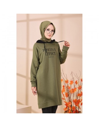 Tunique type sweat-shirt à capuche (Vêtement décontracté et sport pour hijab) - Couleur kaki 