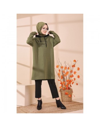 Tunique type sweat-shirt à capuche (Vêtement décontracté et sport pour hijab) - Couleur kaki 