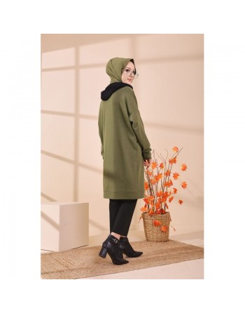 Tunique type sweat-shirt à capuche (Vêtement décontracté et sport pour hijab) - Couleur kaki 