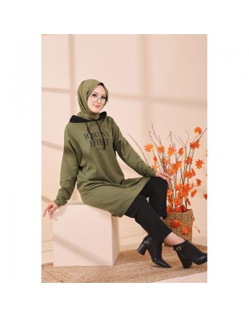 Tunique type sweat-shirt à capuche (Vêtement décontracté et sport pour hijab) - Couleur kaki 